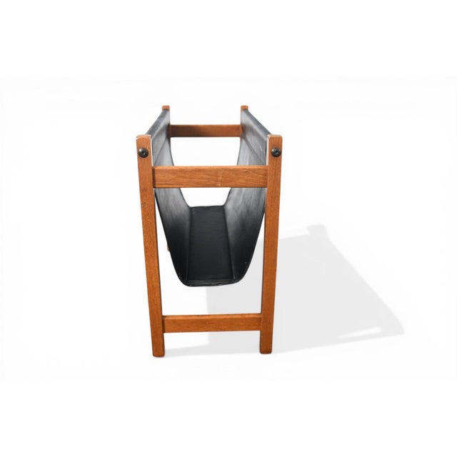 Danish Teak + Vinyl Magazine Rack, 1960s For Sale - Image 4 of 5