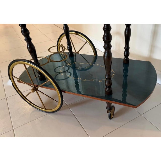 Mid-Century Italian Hollywood Regency Marquetry Drop-Leaf Bar Cart For Sale - Image 9 of 9