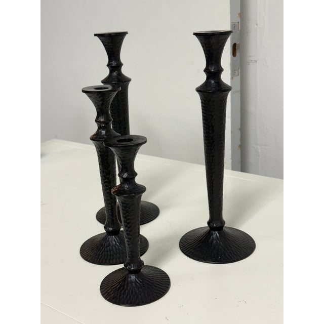 Modern Pottery Barn Seville Hammered Metal Candle Holders, Set of Four For Sale - Image 3 of 12