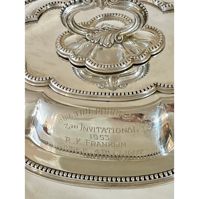 Mid 20th Century Vintage Engraved Houston Country Club Trophy by Mappin & Webb English Sheffield Plate Serving Dish For Sale - Image 5 of 17