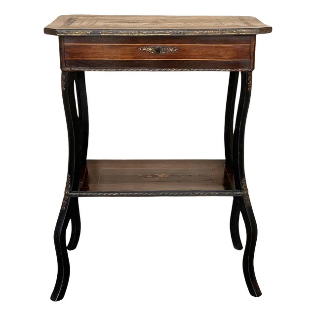 Late 19th Century Sewing Table in Wood Marquetry and Brass, France, 1890s For Sale