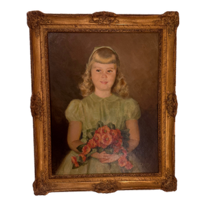 Portrait of Alison, a Young Girl With Flowers, Circa 1940s – Signed Easley