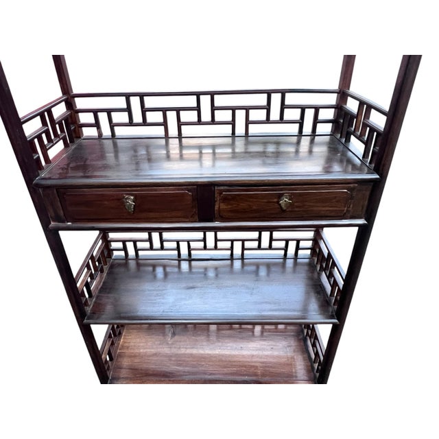 1990s Chinese Chippendale Rosewood Étagères With Fretwork a Pair For Sale - Image 4 of 17