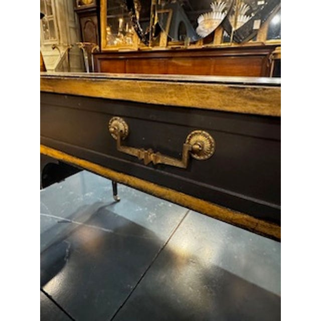 Wood Vintage Louis XVI Style Black and Gold Writing Desk For Sale - Image 7 of 11