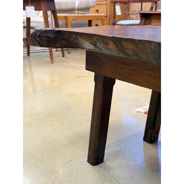 Vintage Rustic Solid Wood Live Edge Slab Coffee Table in Rich Brown For Sale In New York - Image 6 of 8