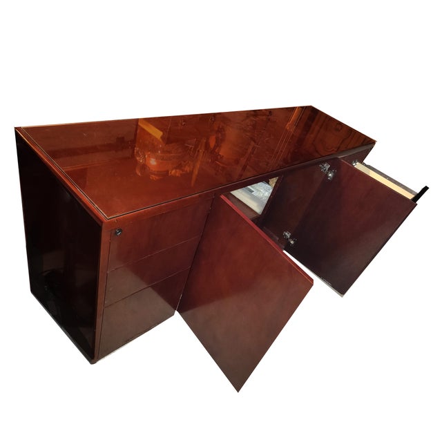 Custom MidCentury Cherry Wood Laminate Locking Storage Credenza With