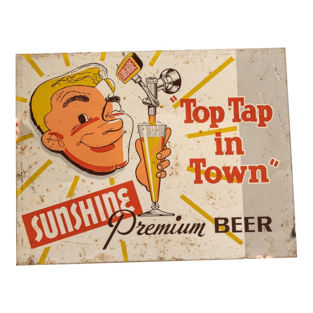 Vintage Sunshine Beer Single-Sided Tin Sign For Sale