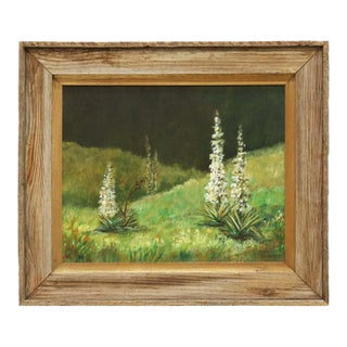 Vintage Cactus Oil Painting in Rustic Wood Frame For Sale