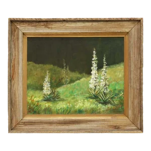 Vintage Cactus Oil Painting in Rustic Wood Frame