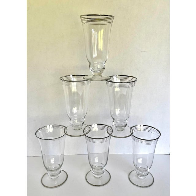 Metal Vintage Art Deco Silver Rim Ice Tea Glasses - Set of 6 For Sale - Image 7 of 7