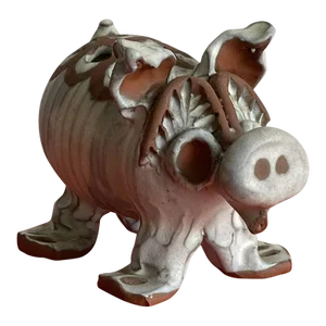 1970s Folk Pottery Retro Stoneware Pig Glazed Clay Flower Frog or Pencil Holder