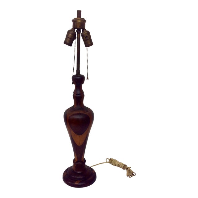 Chocolate Antique Marquetry Style Hand Turned Wood Lamp For Sale - Image 8 of 8