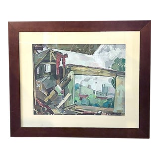 Mid Century Karl Sherman Gouache Painting, Signed For Sale