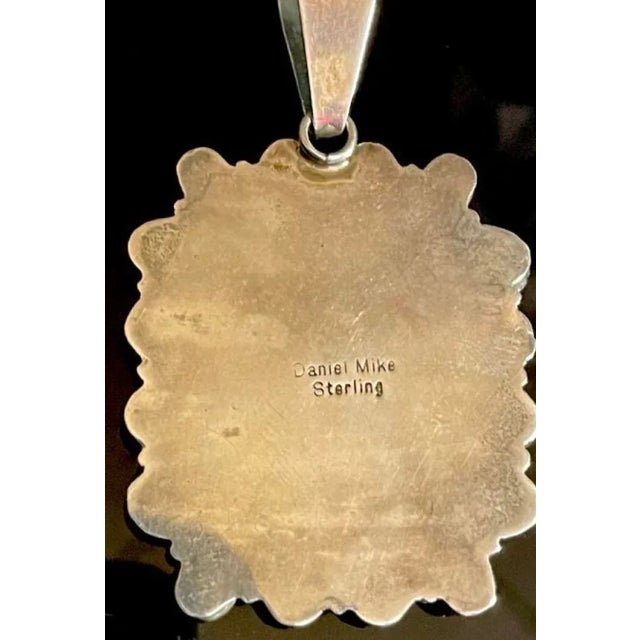 Native American Art Navajo Large Sterling Silver Rectangular Pendant, Signed Daniel Mike. For Sale - Image 4 of 4