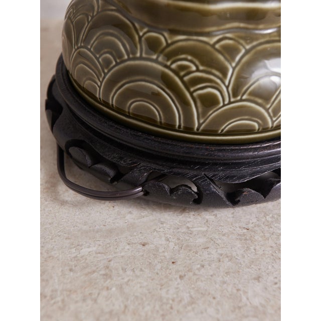 1970s Chinoiserie Green Ceramic Lamp For Sale - Image 12 of 15