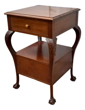 Antique Carved Mahogany Chippendale Style Stand W/Drawer & Locking Door
