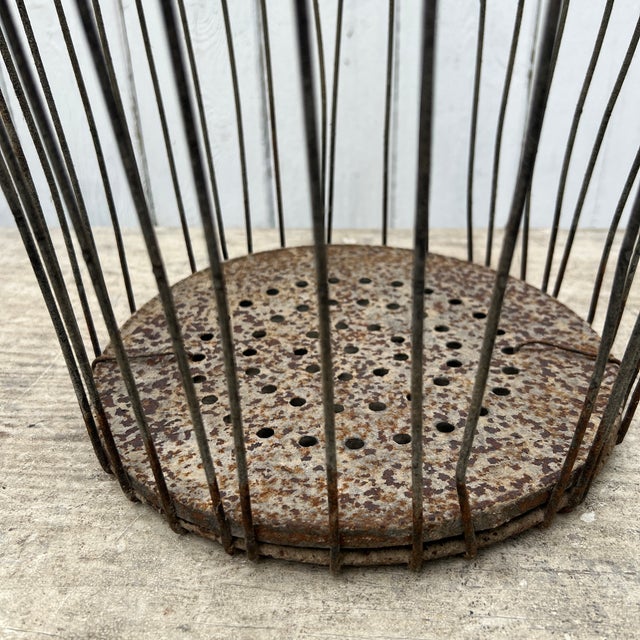 Vintage Rustic Metal Wire Egg Basket With Perforated Bottom For Sale - Image 9 of 10