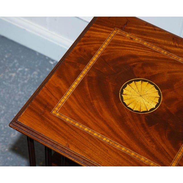 Mid-Centry Sheraton Revival Inlaid Revolving Bookcase End Table on Castors For Sale - Image 15 of 17