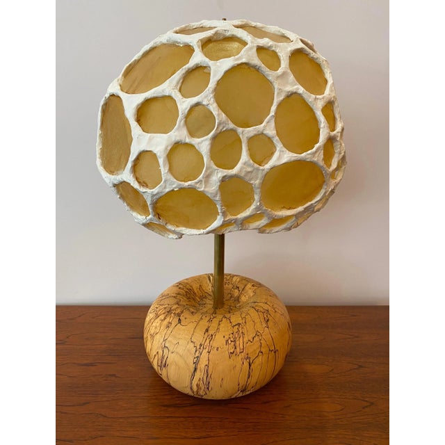 The base of this Morchella lamp is made from turned end-grain spalted maple. Spalting occurs when fungi invade and digest...