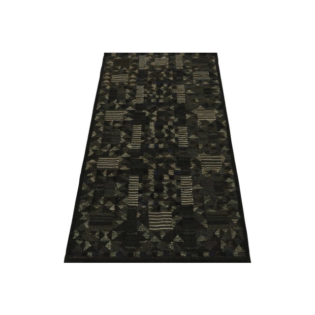 Contemporary Rug & Kilim’s Scandinavian Style Kilim Runner Rug in Brown Geometric Patterns For Sale - Image 3 of 8