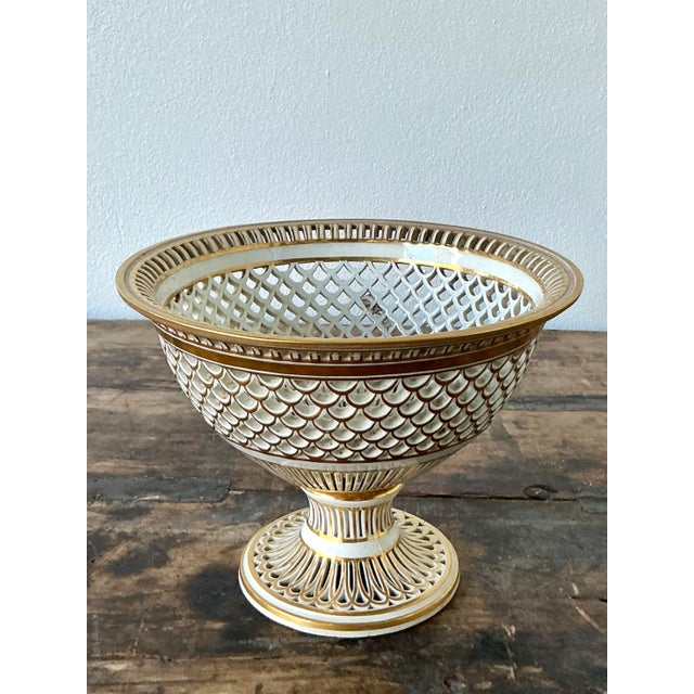 Gold Vintage Regency Pierced Porcelain Bowl For Sale - Image 8 of 12