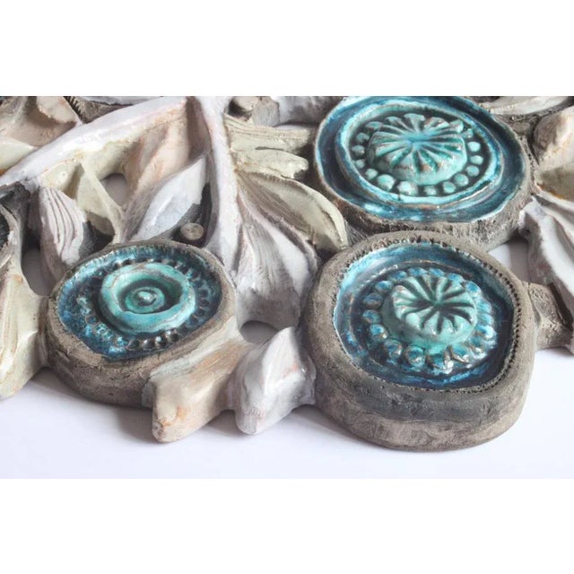 Ceramic Flower Bas-Relief by Elisabeth Vandeweghe for Perignem, 1970s For Sale - Image 5 of 10