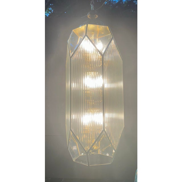 Transparent Large 1990s New Old Stock Fluted Glass Art Deco Revival Chandelier With 9 Lights For Sale - Image 8 of 12