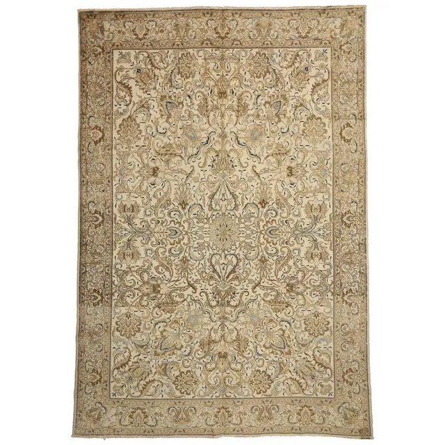 Mid 20th Century Neutral Vintage Persian Tabriz Rug - 11′1″ × 16′2″ For Sale - Image 5 of 5