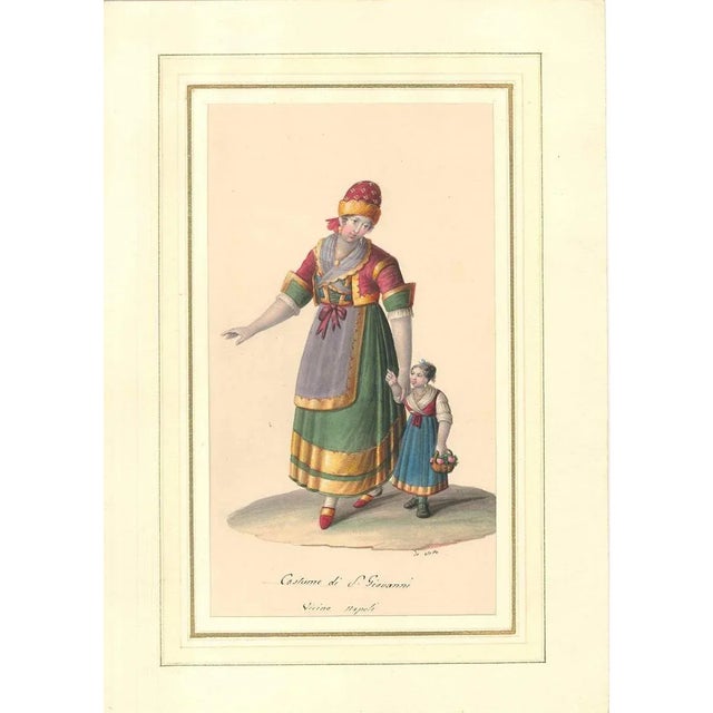 Watercolour on ivory colored paper stuck on ivory colored cardboard, 1820 c.a. Hand-signed and hand-titled ''Costume di...