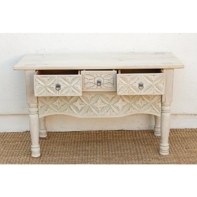 Reclaimed Wood Whitewash Carved Nahuala Console For Sale - Image 12 of 14