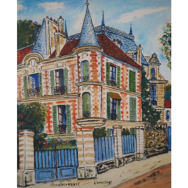 Elisée Maclet, Château in Montmorency, 20th Century, Original Watercolor, Framed For Sale - Image 5 of 11