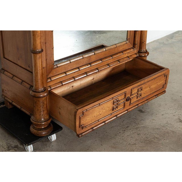 19th Century French Bamboo Beech & Pine Mirrored Armoire, 1870s For Sale - Image 14 of 18
