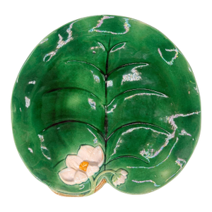 George Jones Majolica Water Lily Plate Glazed in Lush Greens, English, Ca. 1869