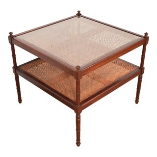 Baker Furniture Regency Mahogany and Cane Two-Tier Coffee Table For Sale