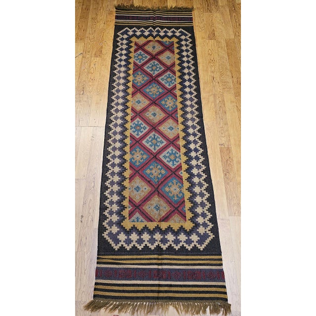 Vintage Turkish Tribal Runner, Flat-Woven Wool, Allover Geometric Patterns, 3’ x 10’ For Sale - Image 4 of 11