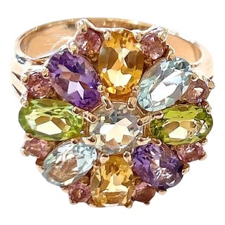Bochic "Orient" Vintage Amethyst, Topaz & Green Peridot Ring 18K Gold & Silver For Sale