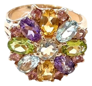 Bochic "Orient" Vintage Amethyst, Topaz & Green Peridot Ring 18K Gold & Silver