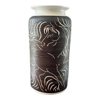 Vintage William C. Alexander Vase Depicting Two Horses, Signed For Sale