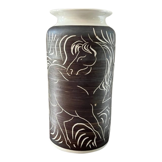 Vintage William C. Alexander Vase Depicting Two Horses, Signed For Sale