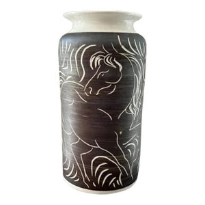 Vintage William C. Alexander Vase Depicting Two Horses, Signed