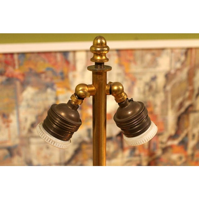 20th Century French Black Enamel Tole and Gilt Bronze Table Lamps with Silk Shade, Set of 2 For Sale - Image 4 of 18