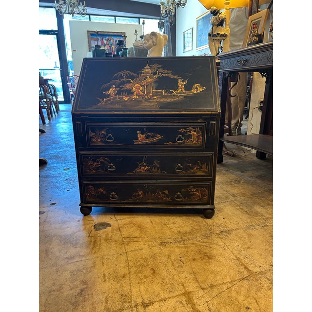 Chinoiserie Antique English Chinoiserie Child’s Slant Front Desk. For Sale - Image 3 of 12