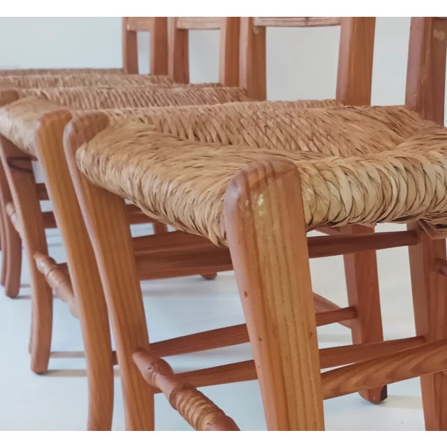 French Country 1970s French Country Pine and Rush Dining Chairs For Sale - Image 3 of 17