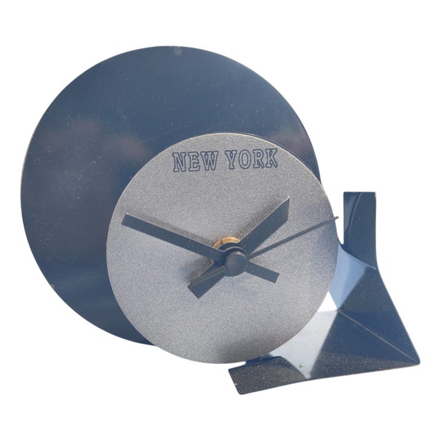 Radical Table Clock in Black and Gray Lacquered Metal, 1980s For Sale