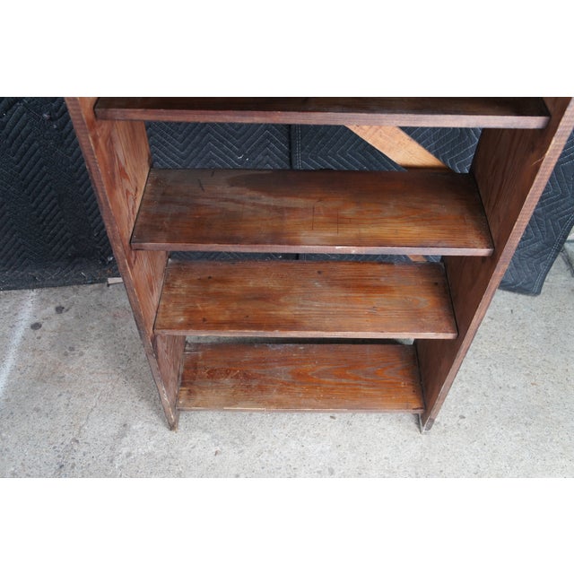 Wood Late 20th Century Primitive Oak 6 Shelf Library Bookcase Bookshelf Office Console 58" For Sale - Image 7 of 10
