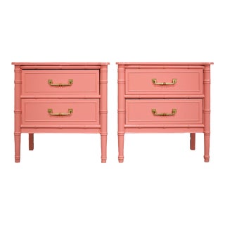 Vintage Salmon Faux Bamboo Nightstands, Pair For Sale