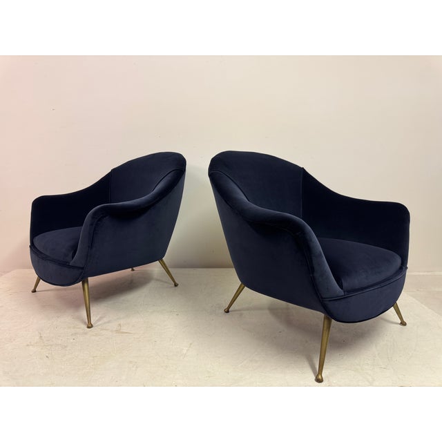 Mid-Century Italian Lounge Chairs in Navy Romo Cotton Velvet, 1960s, Set of 2 For Sale - Image 12 of 18