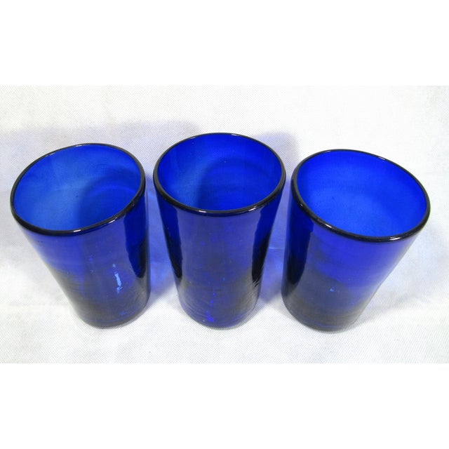 Vintage Cobalt Blue Blown Drinking Glasses - Set of 3 For Sale - Image 4 of 10
