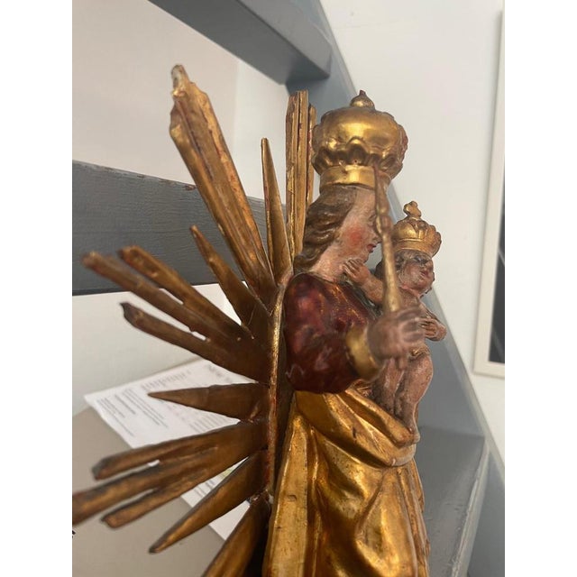 Gold Baroque Wood Carved Radiation Madonna For Sale - Image 8 of 10