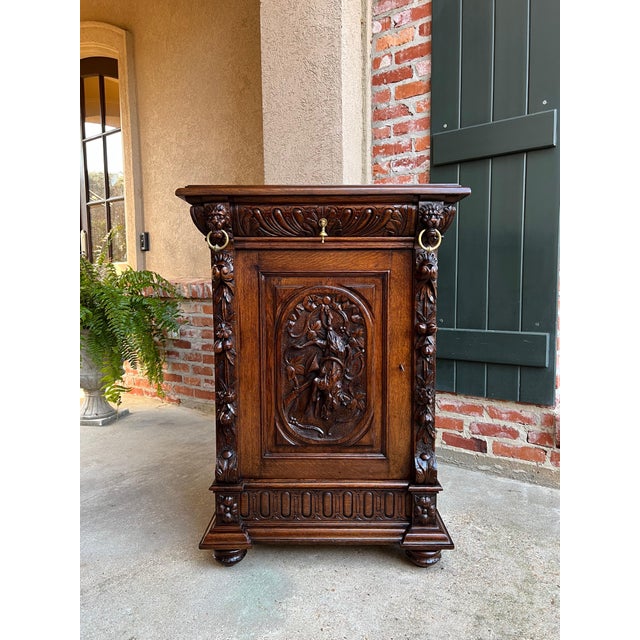 19th Century French Carved Oak Hunt Cabinet Confiturier Liquor Bar Black Forest Fox For Sale - Image 13 of 13